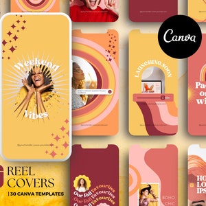 Instagram Reel Cover Templates, Boho Reel Covers,  Bright Instagram Canva Templates, Canva Reel Covers, Colorful Templates, Coach Templates