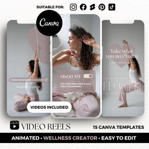 Modelli di video reel femminili Canva, DFY, Wellness Coach Social Media, Copertine di reel, reel di coinvolgimento, reel di citazioni, modelli di storie rosa