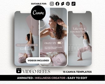 Feminine Video Reel Templates Canva, DFY, Wellness Coach Social Media, Reel Covers, Engagement Reels, Quote Reels, Pink Story Templates