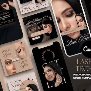 Lash Tech Instagram Templates Canva, Lash Stylist Post Templates, Makeup Salon Beauty Social Media Templates, Esthetician Instagram, IG Post