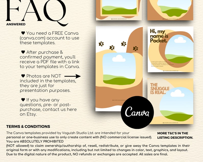 Pet Instagram Templates Canva, Pet Canva Templates, Pet Blogger Templates, Animal Instagram Templates, Pet Branding, Cat Instagram, Cat IG image 7