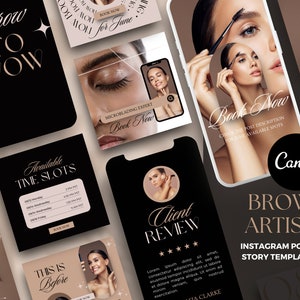 Microblading Instagram Templates Canva, PMU Post Templates, Brow Tech Social Media Templates, Luxury Beauty Instagram Templates, Salon Post