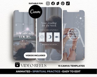 Spiritual Instagram Reel Templates for Coaches, Mystical Instagram Canva Templates Video Reels, Law of Attraction Templates Cosmic Instagram