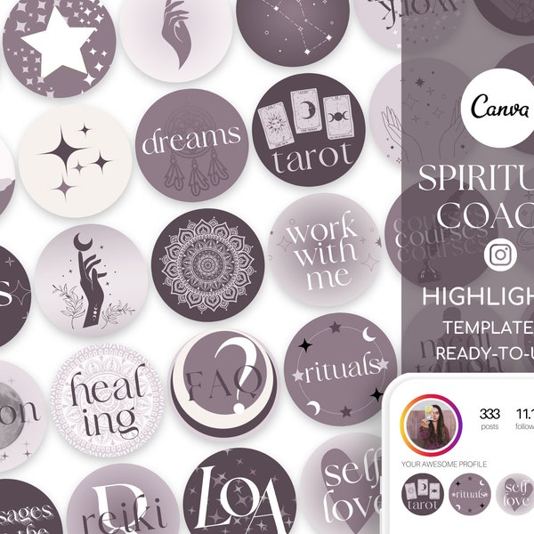 Spirituelle Highlight Cover, Lila Instagram Highlight Icons, Canva Highlight Templates, Reiki Highlights, Gesetz der Anziehung, Mystisch IG