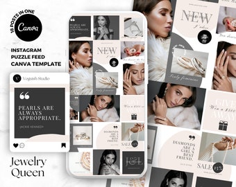Jewelry Instagram Puzzle Template Canva Jewellery Instagram Post Social ...