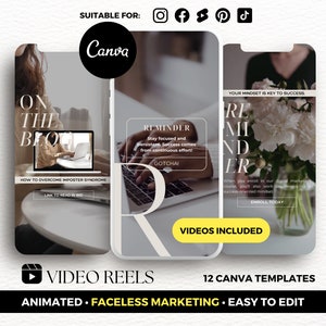 Faceless Instagram Reels, Faceless Marketing Video Reel Templates, Reels Canva Templates, Coach Instagram Templates, Digital Marketing Posts