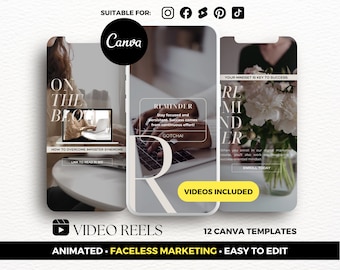 Faceless Instagram Reels, Faceless Marketing Video Reel Templates, Reels Canva Templates, Coach Instagram Templates, Digital Marketing Posts
