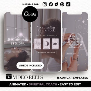 Spiritual Instagram Reel Canva Templates for Coaches, Mystical Instagram Videos, Law of Attraction Instagram Templates, Cosmic Reel Covers