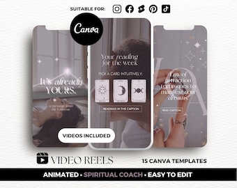 Spiritual Instagram Reel Canva Templates for Coaches, Mystical Instagram Videos, Law of Attraction Instagram Templates, Cosmic Reel Covers