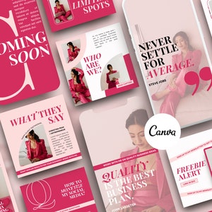 Pink Instagram Templates Canva, Colorful Bright Social Media Templates, Coach Post Story Templates, Pink Instagram Theme, Coach Instagram