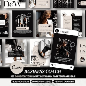 Business Coach Instagram Templates Canva, Luxury Neutral Aesthetic Branding, Coaching Post Templates, Course Creator Social Media Content
