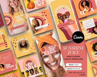 Colorful Instagram Post Templates, Boho Canva Templates, Bright Instagram Posts, Vibrant Post Templates, Retro Vibes Creative Templates IG