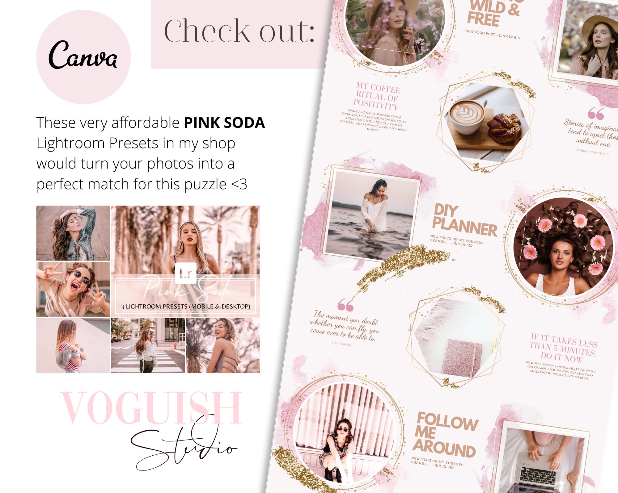 Canva Instagram Puzzle Feed Template Cotton Candy Pink & - Etsy Canada