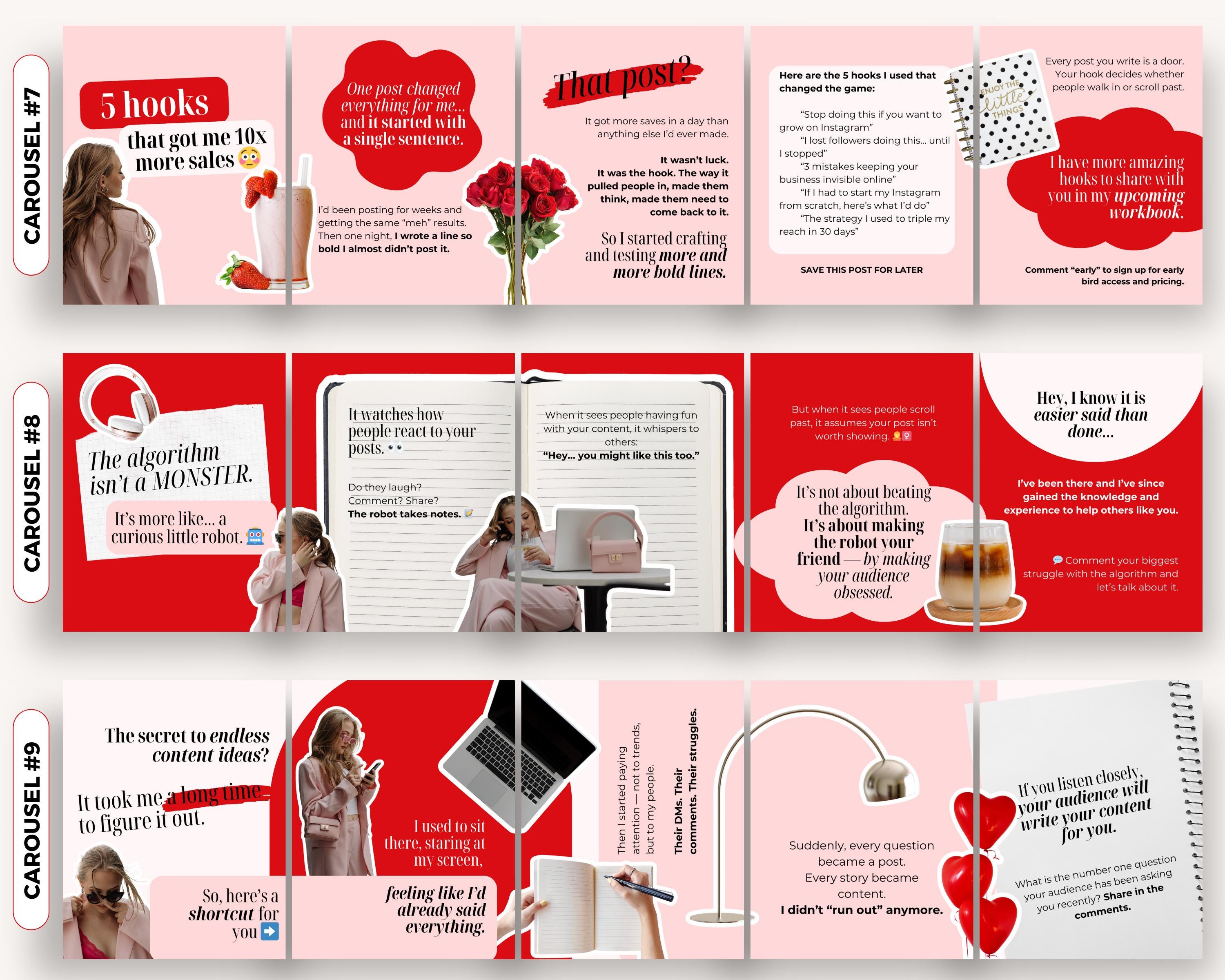 Seamless Carousel Instagram Canva Templates Pink Red, Scrapbook ...