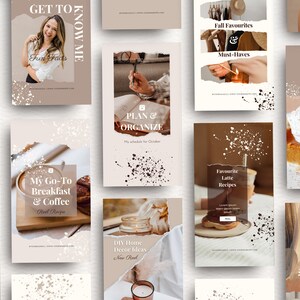 Pu&ograve; includere: Un collage di nove modelli di storie Instagram a tema autunnale. I modelli presentano immagini di cibo, bevande, arredamento per la casa e articoli per la cura di s&eacute;. Il testo sui modelli include frasi come "Preferiti autunnali", "La mia colazione e il mio caff&egrave; preferiti" e "Idee per l'arredamento fai-da-te".