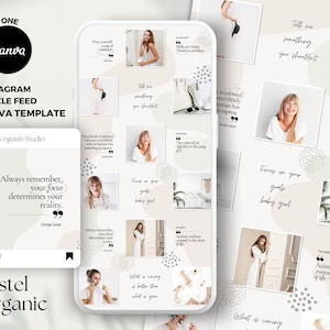 Neutral Instagram Puzzle Canva Template, Organic Instagram Aesthetic, Minimalist Instagram Design, Instagram Grid Layout, Canva Template