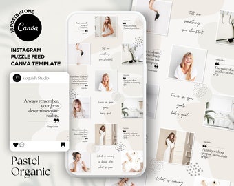 Neutral Instagram Puzzle Canva Template, Organic Instagram Aesthetic, Minimalist Instagram Design, Instagram Grid Layout, Canva Template