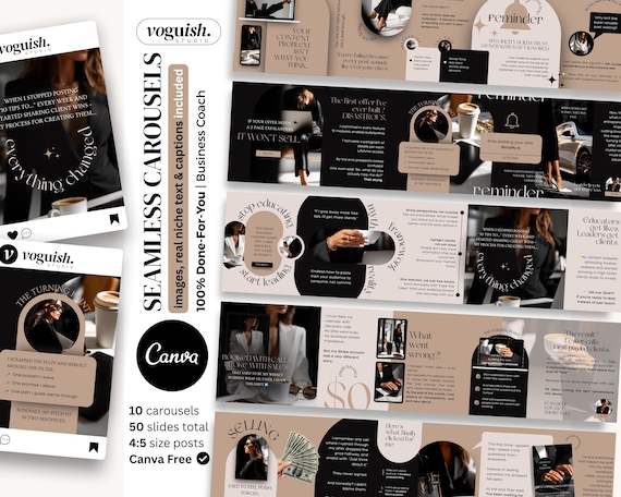 Seamless Carousel Template Canva, Business Coach Content Instagram, Editorial Collage Carousel, Neutral Aesthetic Social Media Branding