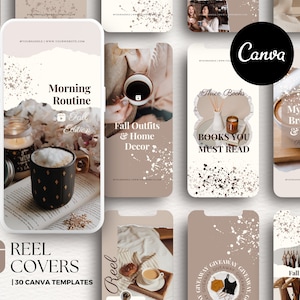 Instagram Reel Cover Templates, Canva Reel Covers, Neutral Reel Covers, Canva Templates for Coaches, Templates for Influencers, IG Reels