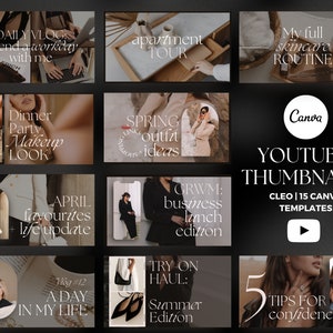 Luxury YouTube Thumbnail Templates Canva, Minimalist YouTube Branding Kit, Stylish Channel Design, YouTube Thumbnails, Vlog Templates