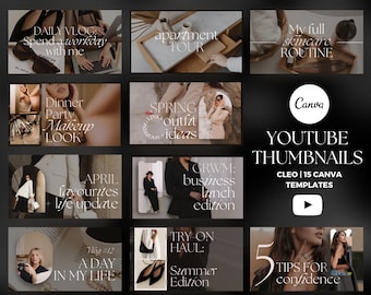 Luxury YouTube Thumbnail Templates Canva, Minimalist YouTube Branding Kit, Stylish Channel Design, YouTube Thumbnails, Vlog Templates