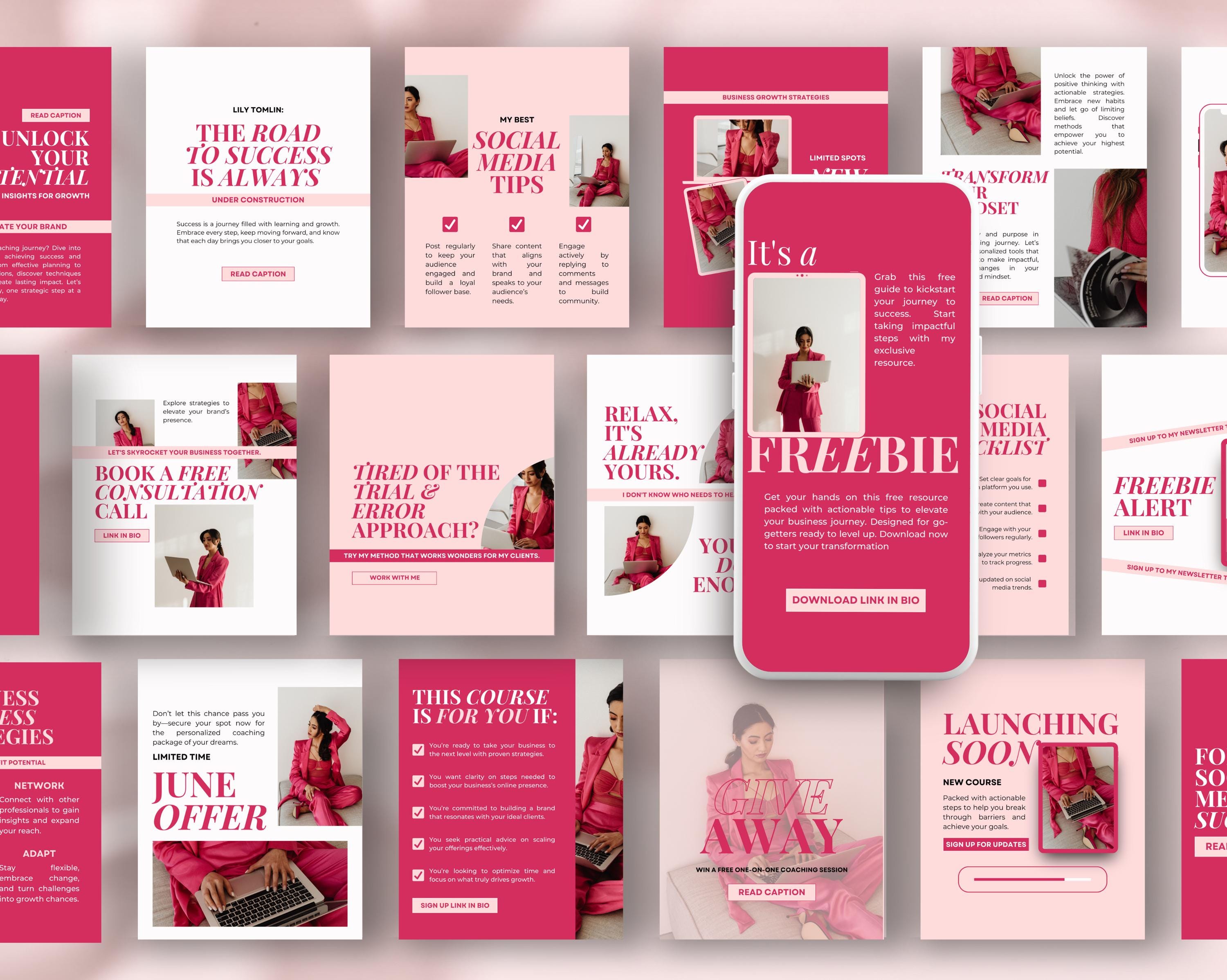 Pink Instagram Templates Canva, Colorful Bright Social Media Templates ...