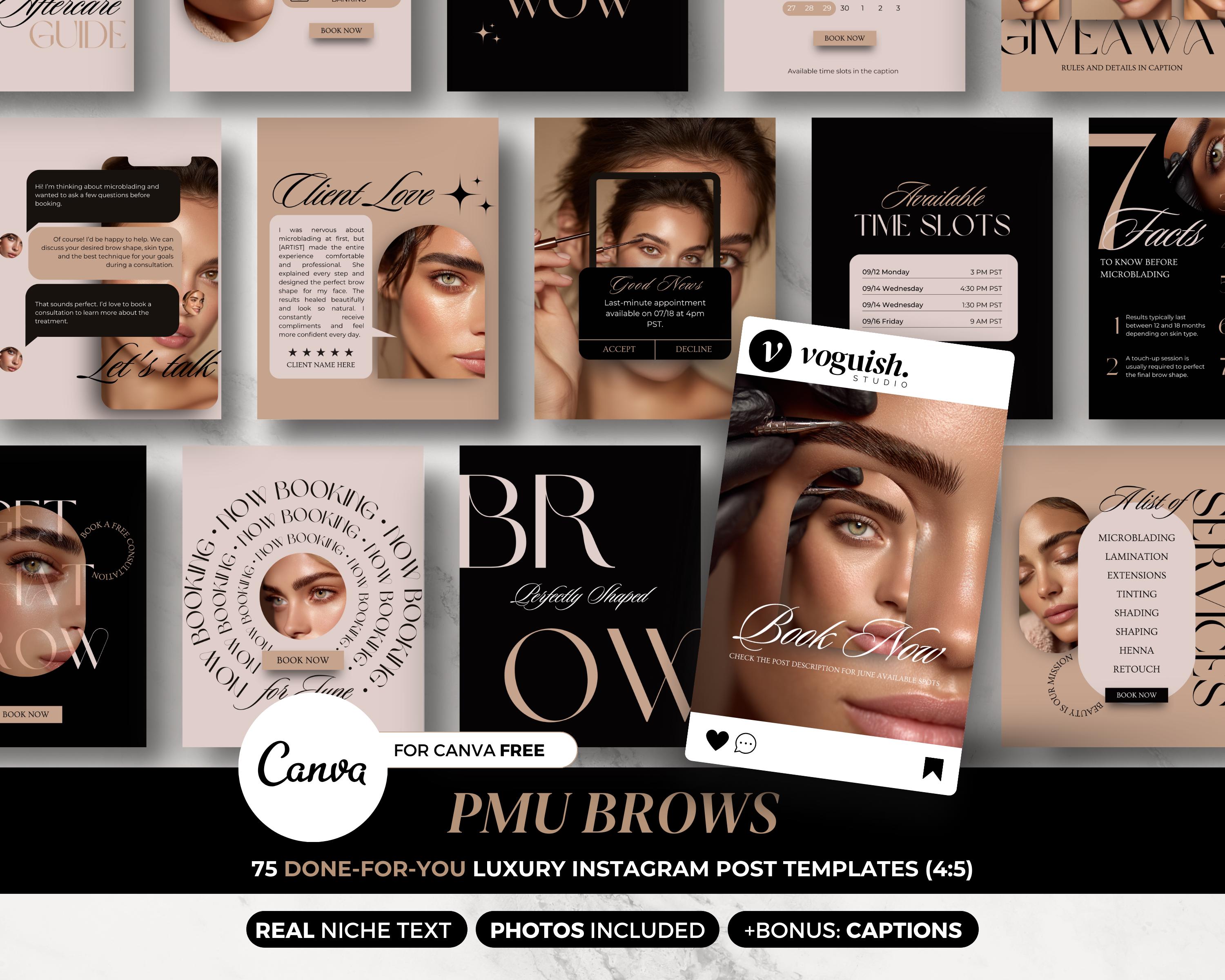 Plantillas de Instagram para microblading en Canva, kit de redes ...