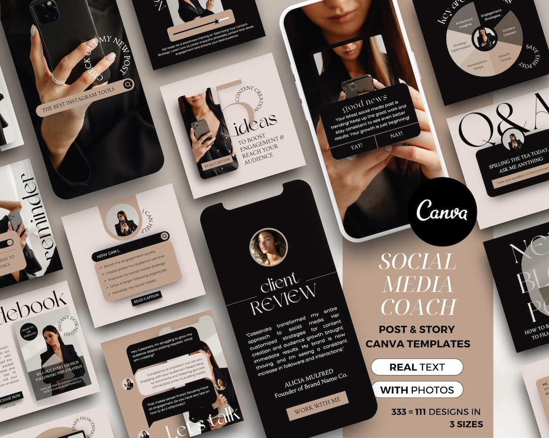 Neutral Aesthetic Instagram Canva Templates for Coaches, Minimalist ...