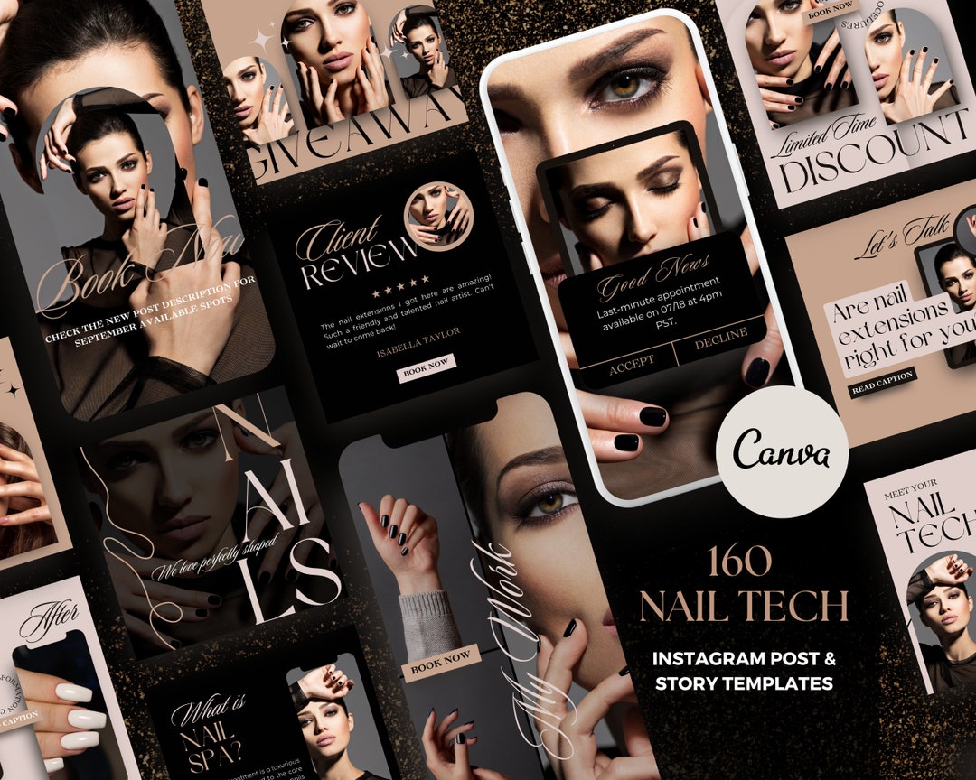 Nail Tech Instagram Templates Canva, Nail Salon Post Story Templates ...