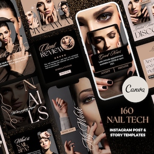 Nail Tech Instagram Templates Canva, Nail Salon Post Story Templates, Beauty Business Instagram Esthetician Templates, Manicure Post Story