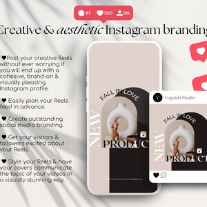 May include: A graphic design template for Instagram featuring a black and white illustration of a vase with the text "NEW FALL IN LOVE PRODUCT" in a black and white arch. The template is designed for promoting a new product.