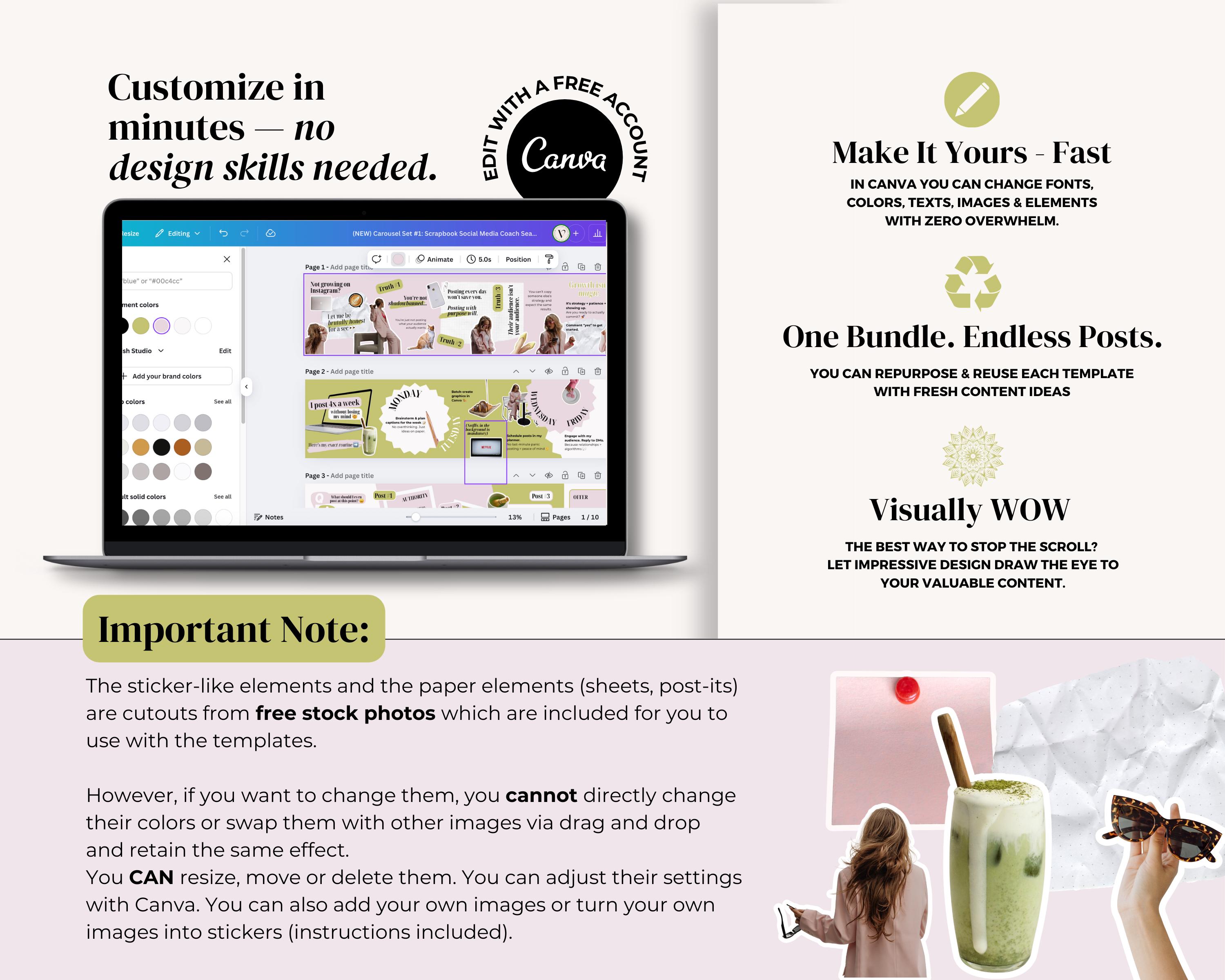 Seamless Carousel Instagram Canva Templates, Scrapbook Instagram ...