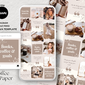 Neutral Instagram Puzzle Feed Template Canva, Instagram Aesthetic Grid Template, Canva Instagram Template, Minimalist Instagram Design, Post