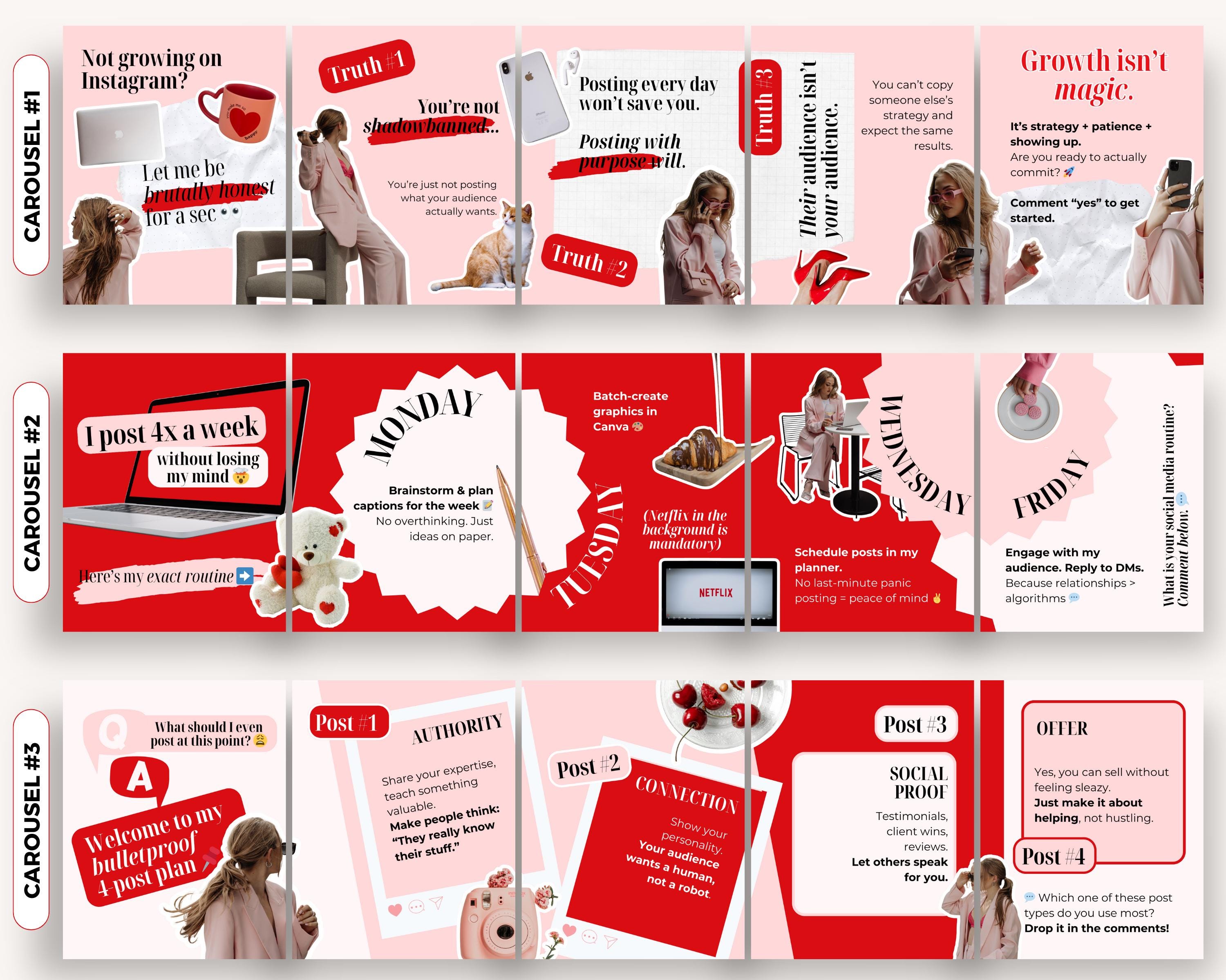 Seamless Carousel Instagram Canva Templates Pink Red, Scrapbook ...