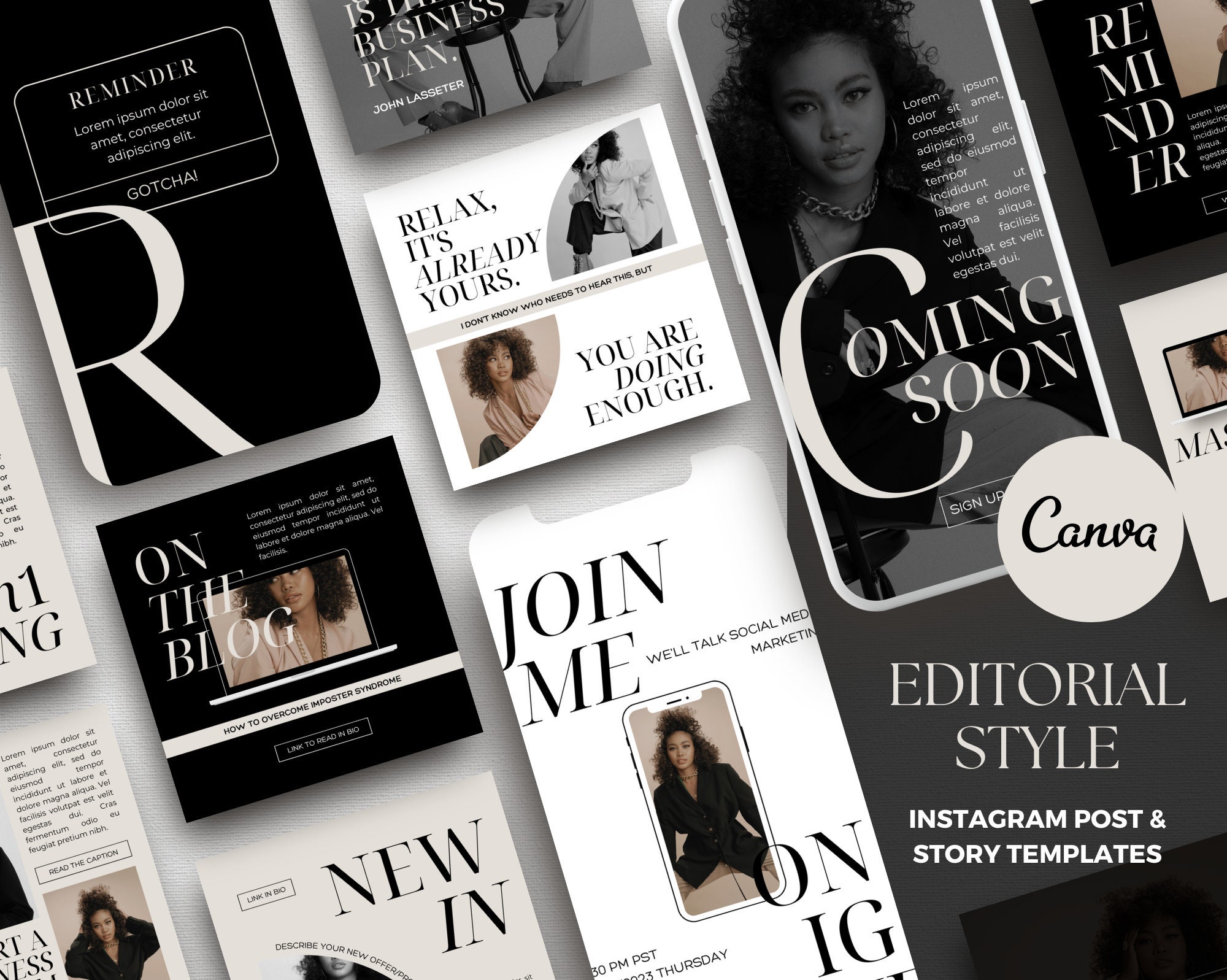 Social Media Templates Canva, Editorial Aesthetic Instagram Templates ...