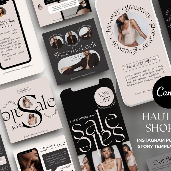 Luxury Instagram Templates for Products Canva, Small Business Social Media Templates, Neutral Instagram Posts, Canva Instagram Shop Posts