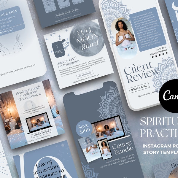 Spiritual Instagram Templates for Coaches, Mystical Instagram Canva Templates, Law of Attraction Templates, Cosmic Instagram, Blue Instagram