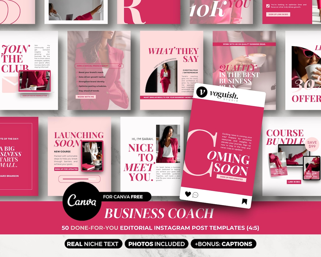 Coaching Instagram Post Templates Canva, Pink Social Media Branding for ...