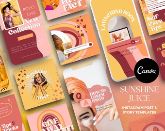 Colorful Instagram Post Templates, Boho Canva Templates, Bright Instagram Posts, Vibrant Post Templates, Retro Vibes Creative Templates IG