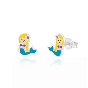 Children's Sterling Silver Enamel Mermaid Stud Earrings