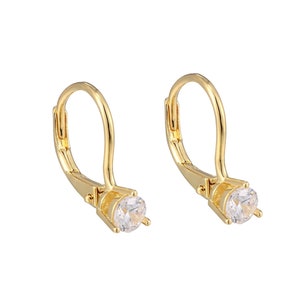 Yellow Gold Plated Mini Single CZ Stone Leverback Earrings