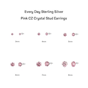 Every Day Sterling Silver Pink CZ Crystal Stud Earrings