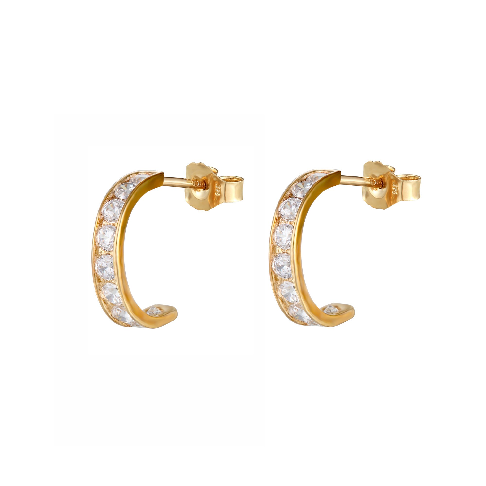 9ct Yellow Gold CZ Channel Half Hoop Stud Earrings Etsy UK