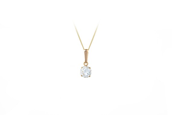 Gold 6mm Round CZ Solitaire Pendant 