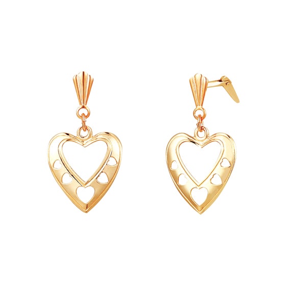 Bijou femme Boucles d'oreilles pendantes avec 3 coeurs en Or jaune ou or  Blanc 9 carats