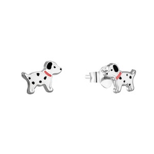 Sterling Silver Enamel Dalmatian Dog Stud Earrings