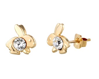 Nuevo 9ct Oro Bunny Rabbit Aretes en Caja