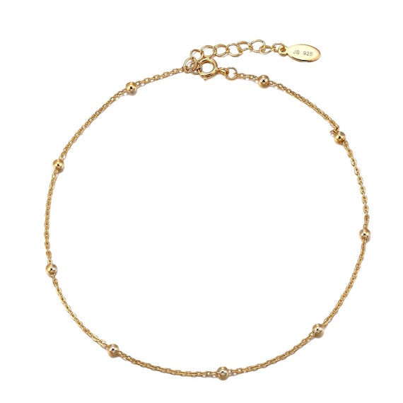 Gold Plated Sterling Silver Large Bead Anklet with Extender Chain