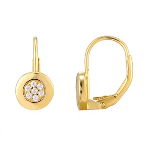 Gold Plated White CZ Bezel Leverback Earrings