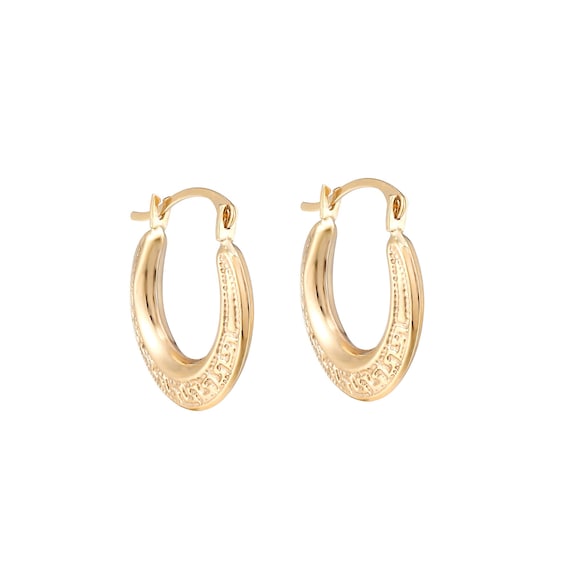 9ct Yellow Gold Small Greek Key Creole Hoop Earrings Etsy Australia